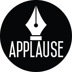 Minimalist black-and-white logo featuring a fountain pen nib and the word 'APPLAUSE' 