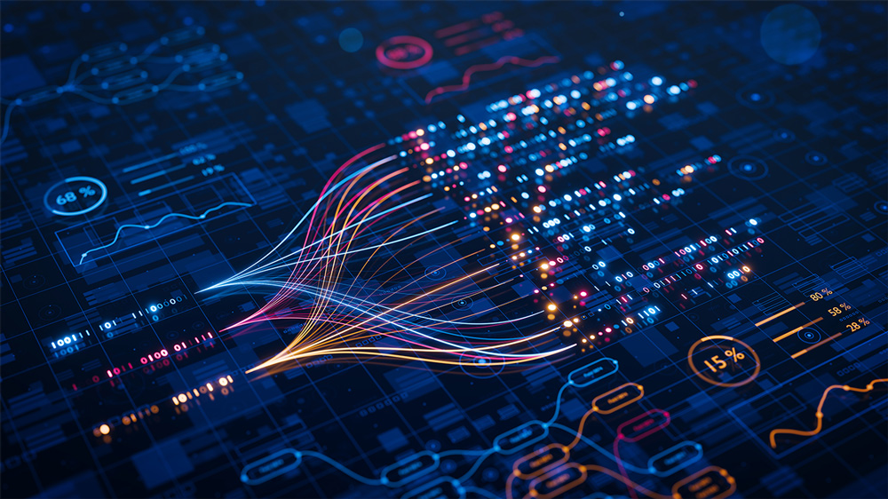 Artist rendition of computer science featuring colored lines and dots