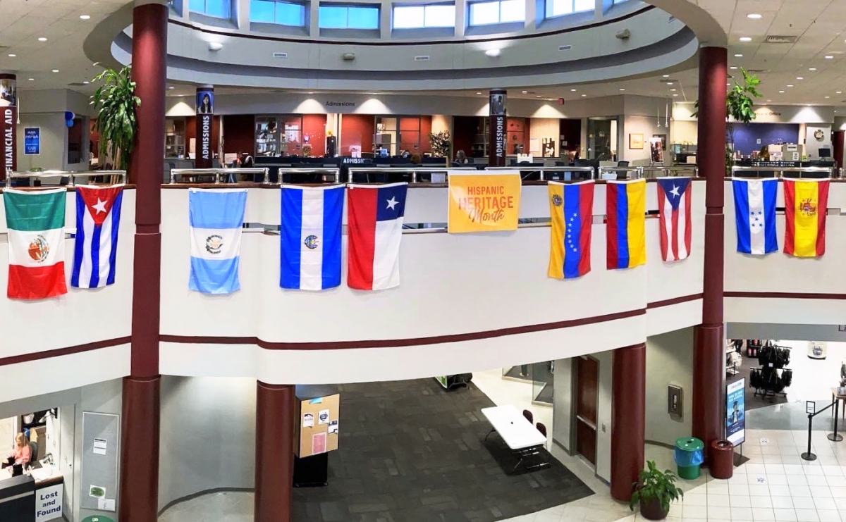 Flags hang in the UAFS Campus Center