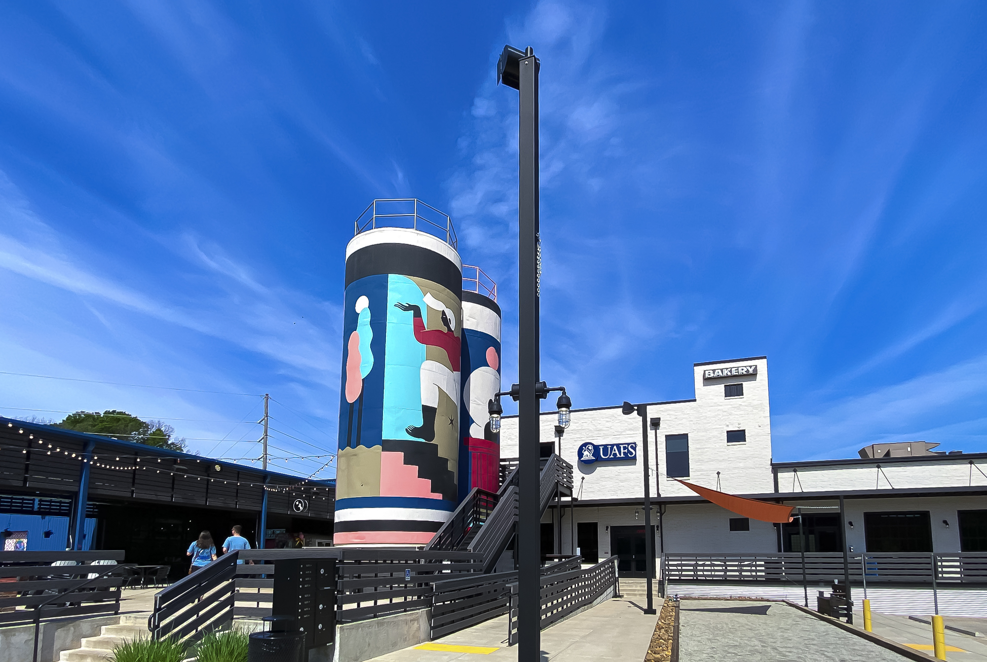 The bakery district against a bright blue sky